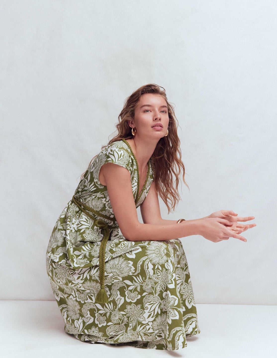 Heidi Ruched Rope Jersey Dress-Olive, Elegant Blossom / Boden On sale