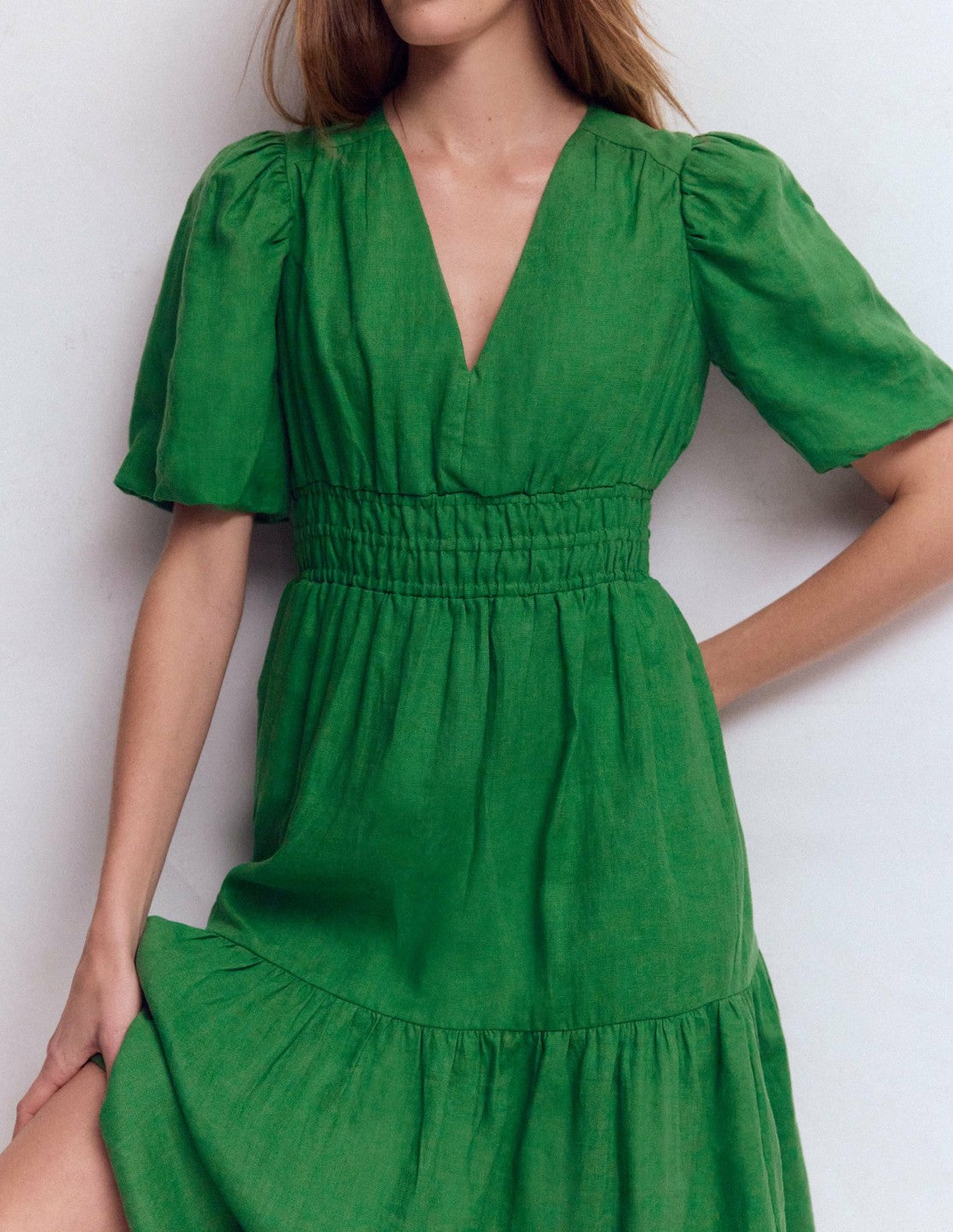 Irene Linen Midi Dress-Highland Green / Boden us