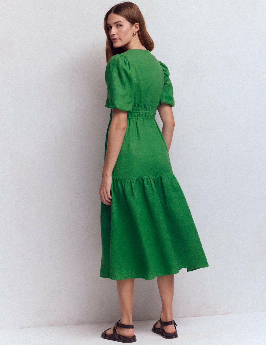 Irene Linen Midi Dress-Highland Green / Boden us