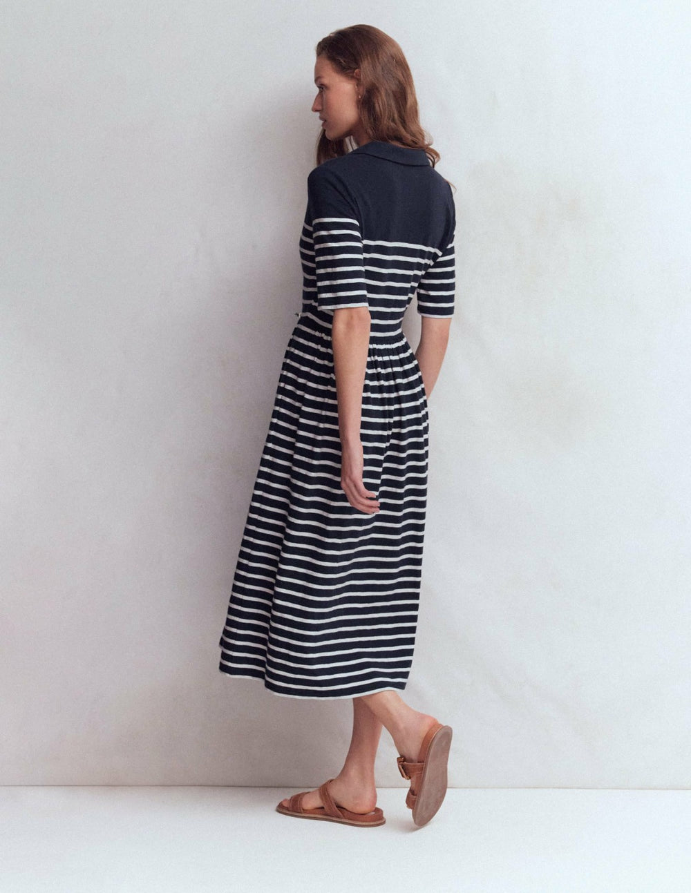 Aria Collared Jersey Dress-Navy, Ivory Stripe / Boden Outlet