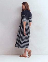 Aria Collared Jersey Dress-Navy, Ivory Stripe / Boden Outlet