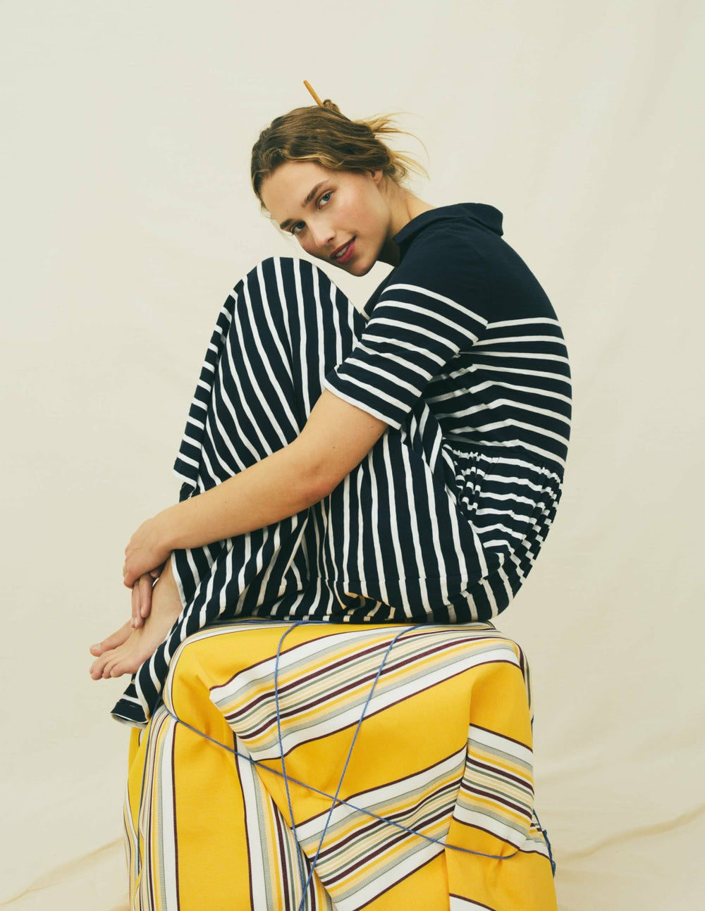 Aria Collared Jersey Dress-Navy, Ivory Stripe / Boden Outlet