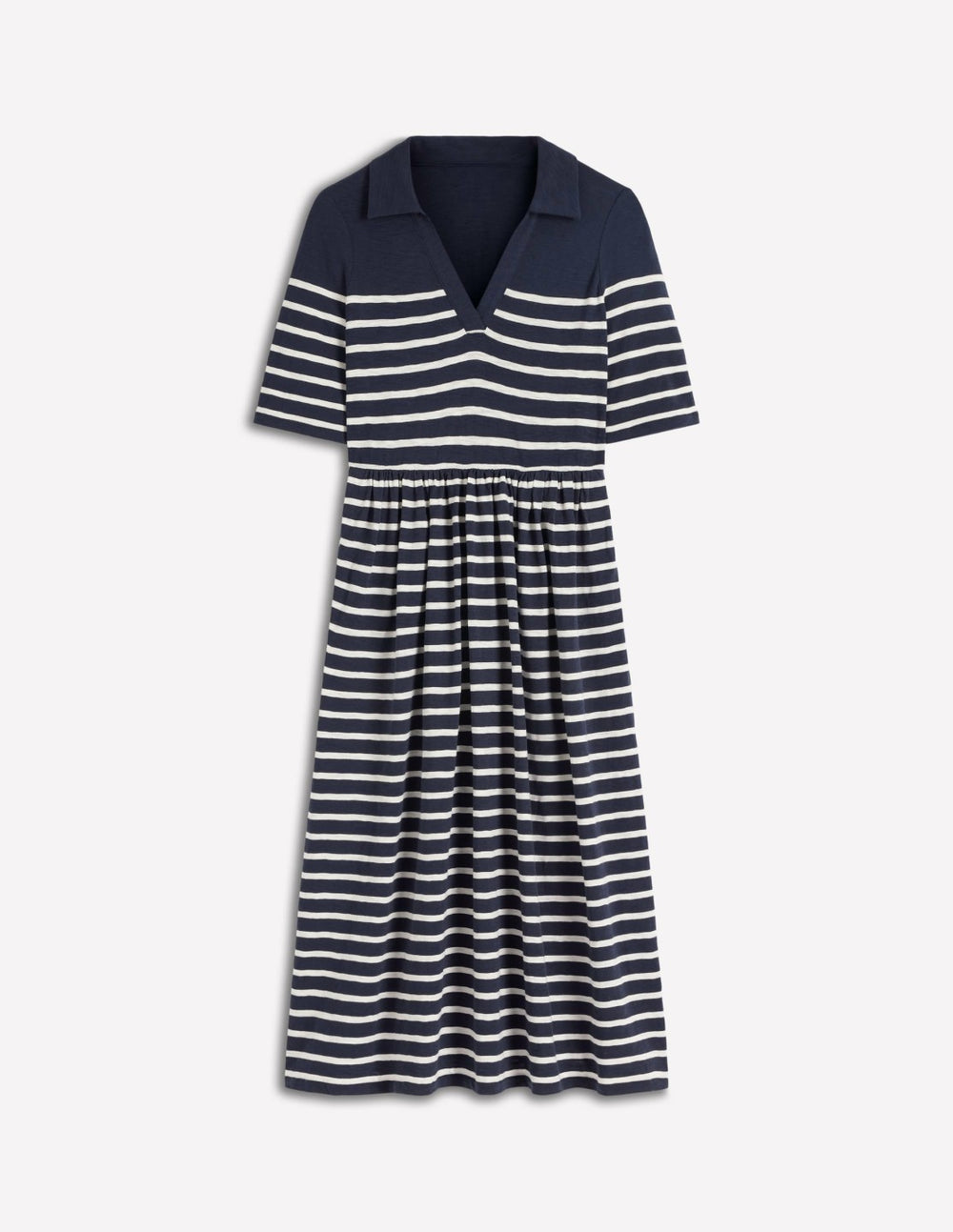 Aria Collared Jersey Dress-Navy, Ivory Stripe / Boden Outlet