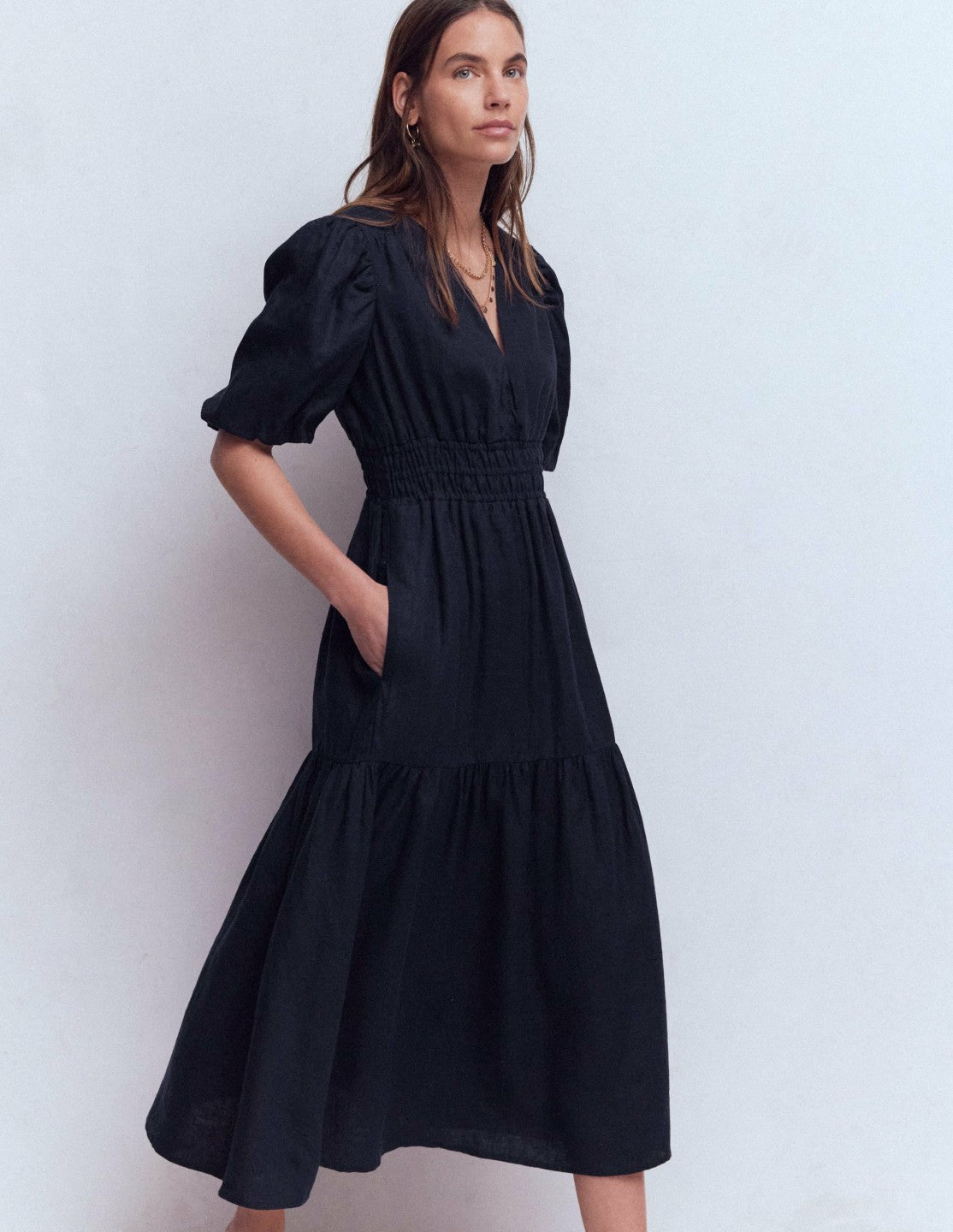 Irene Linen Midi Dress-Navy / Boden Discount