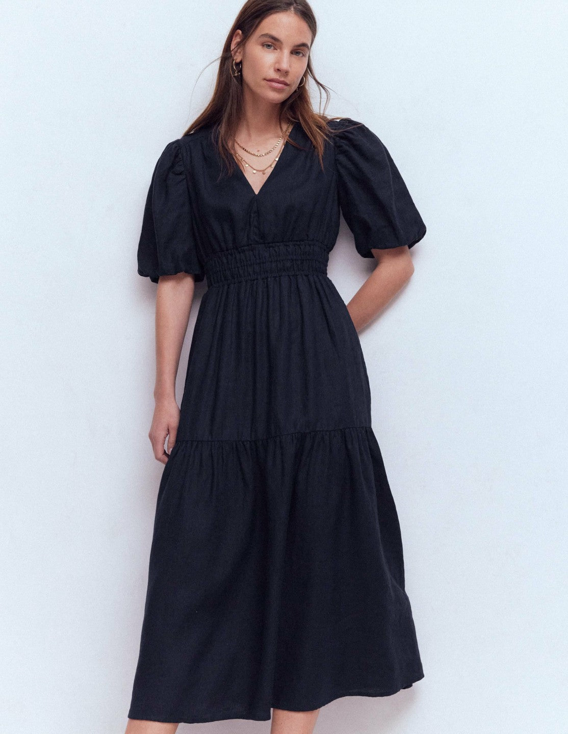 Irene Linen Midi Dress-Navy / Boden Discount