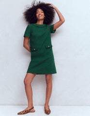 Evita Cotton Shift Dress-Dark Green / Boden