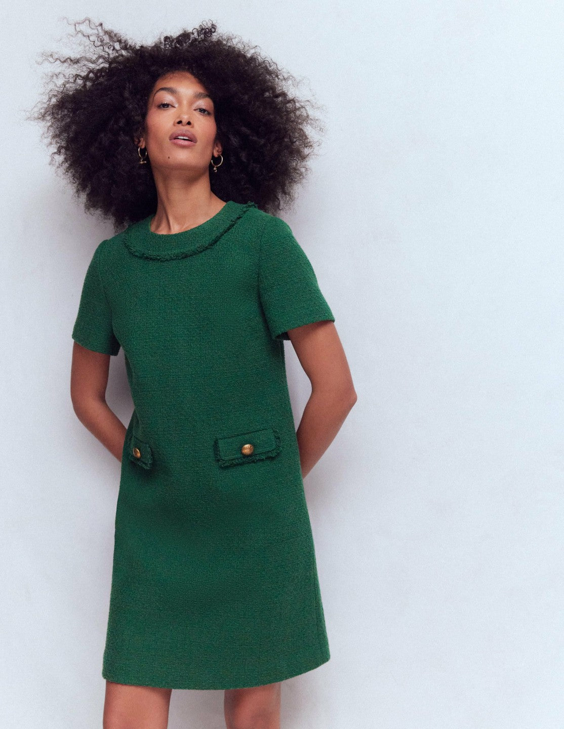 Evita Cotton Shift Dress-Dark Green / Boden