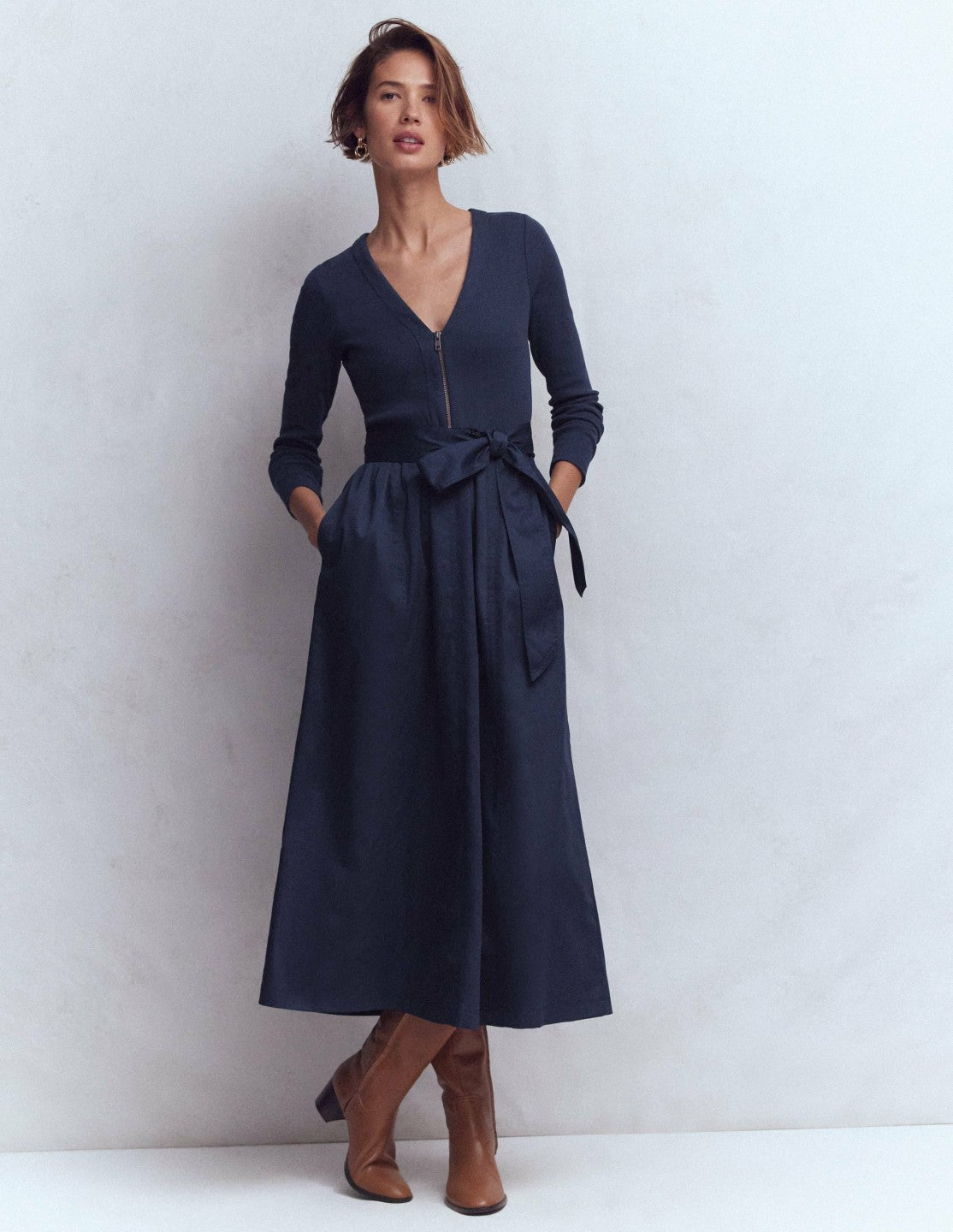 Long Sleeve Mix Media Dress-Navy / Boden Discount