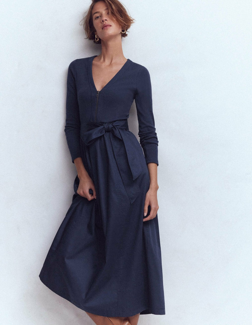 Long Sleeve Mix Media Dress-Navy / Boden Discount