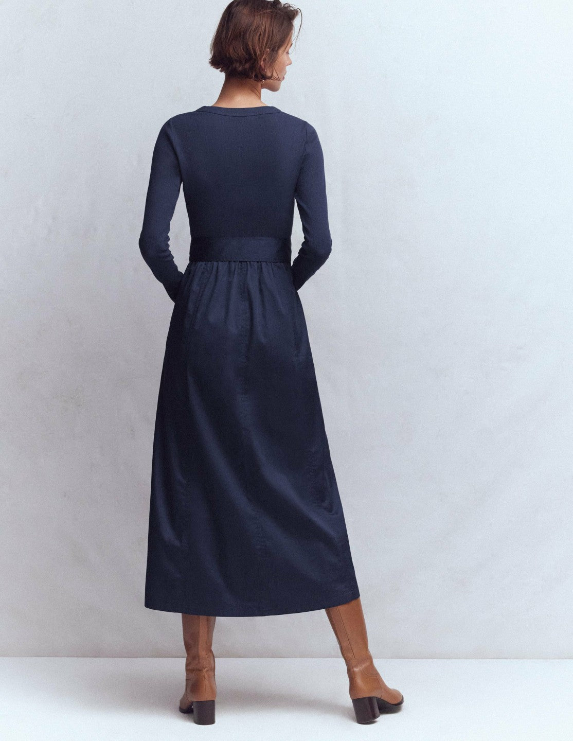 Long Sleeve Mix Media Dress-Navy / Boden Discount