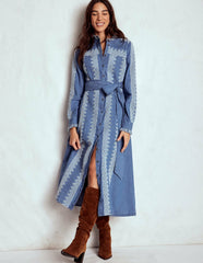 Ruffle Placket Chambray Dress-Light Blue Chambray / Boden On sale