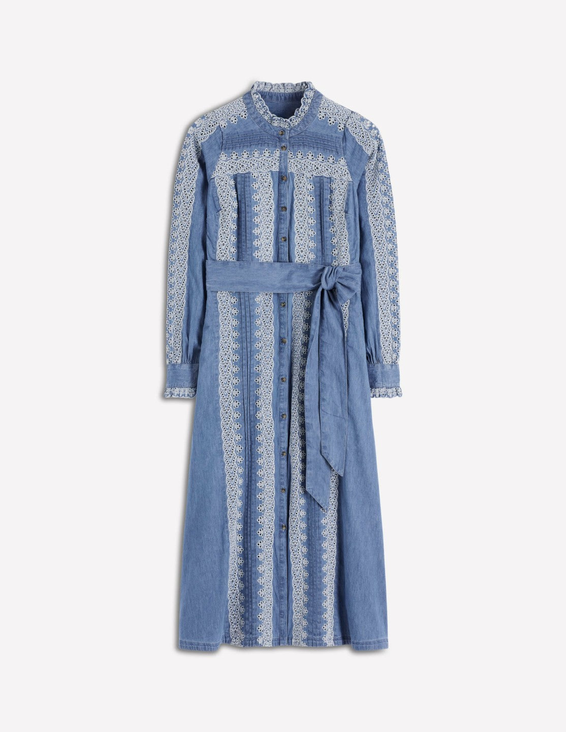 Ruffle Placket Chambray Dress-Light Blue Chambray / Boden On sale