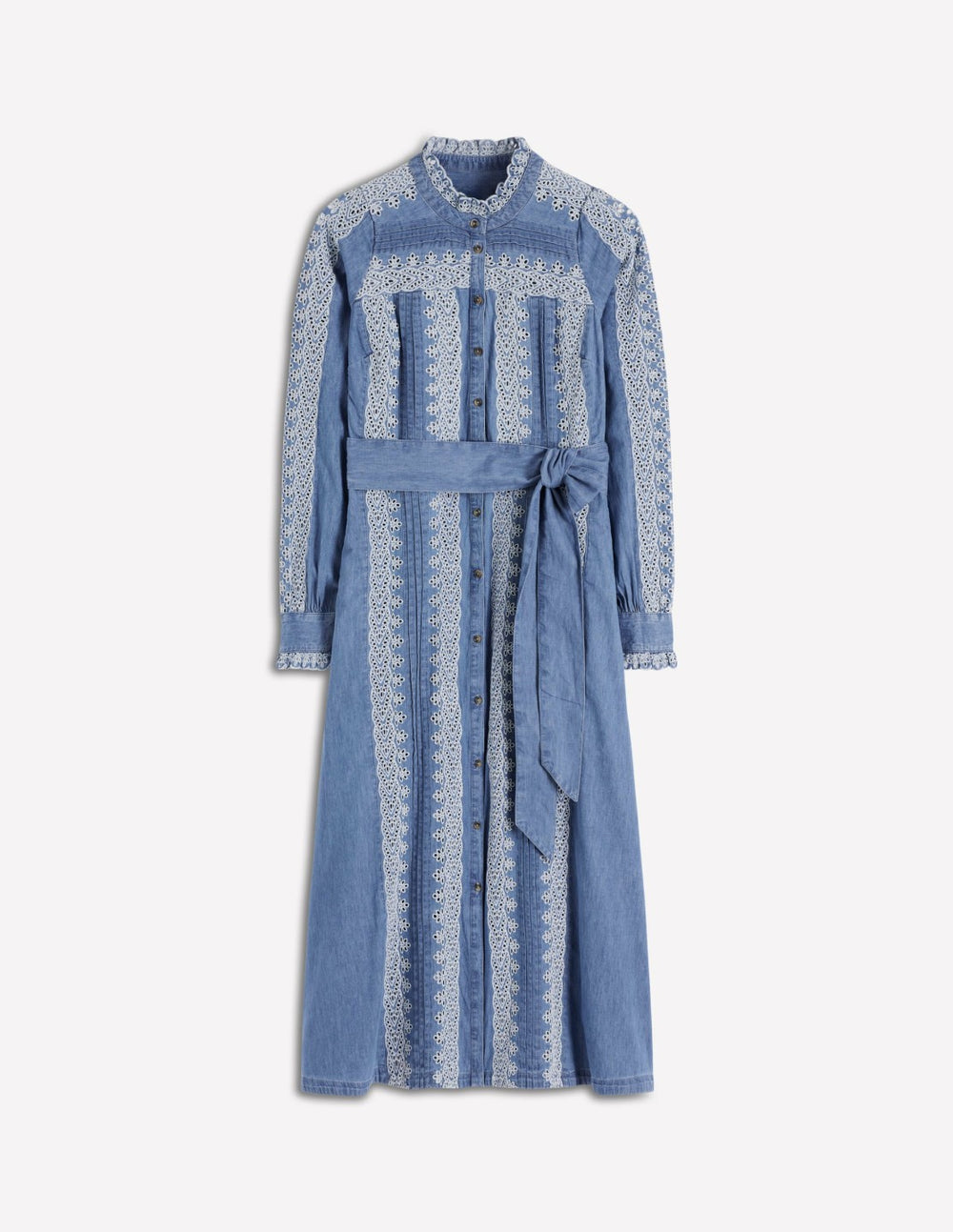 Ruffle Placket Chambray Dress-Light Blue Chambray / Boden On sale