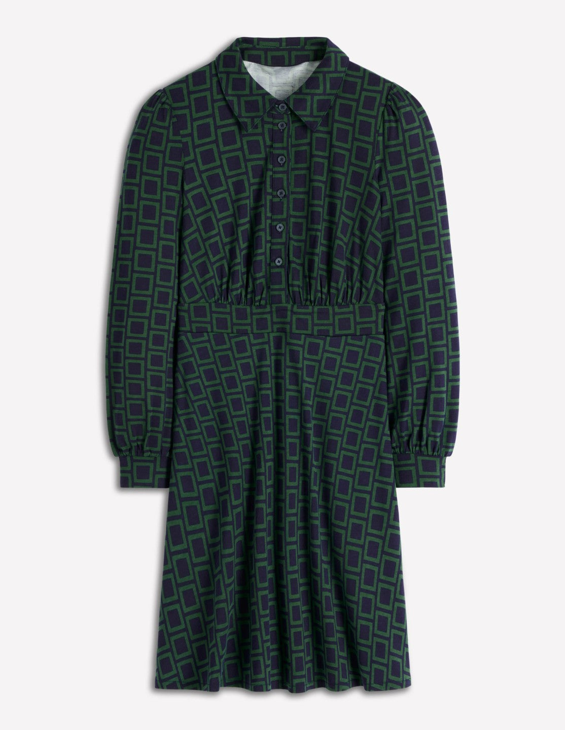 Orla Short Jersey Shirt Dress-Dark Green, Square Geometric / Boden