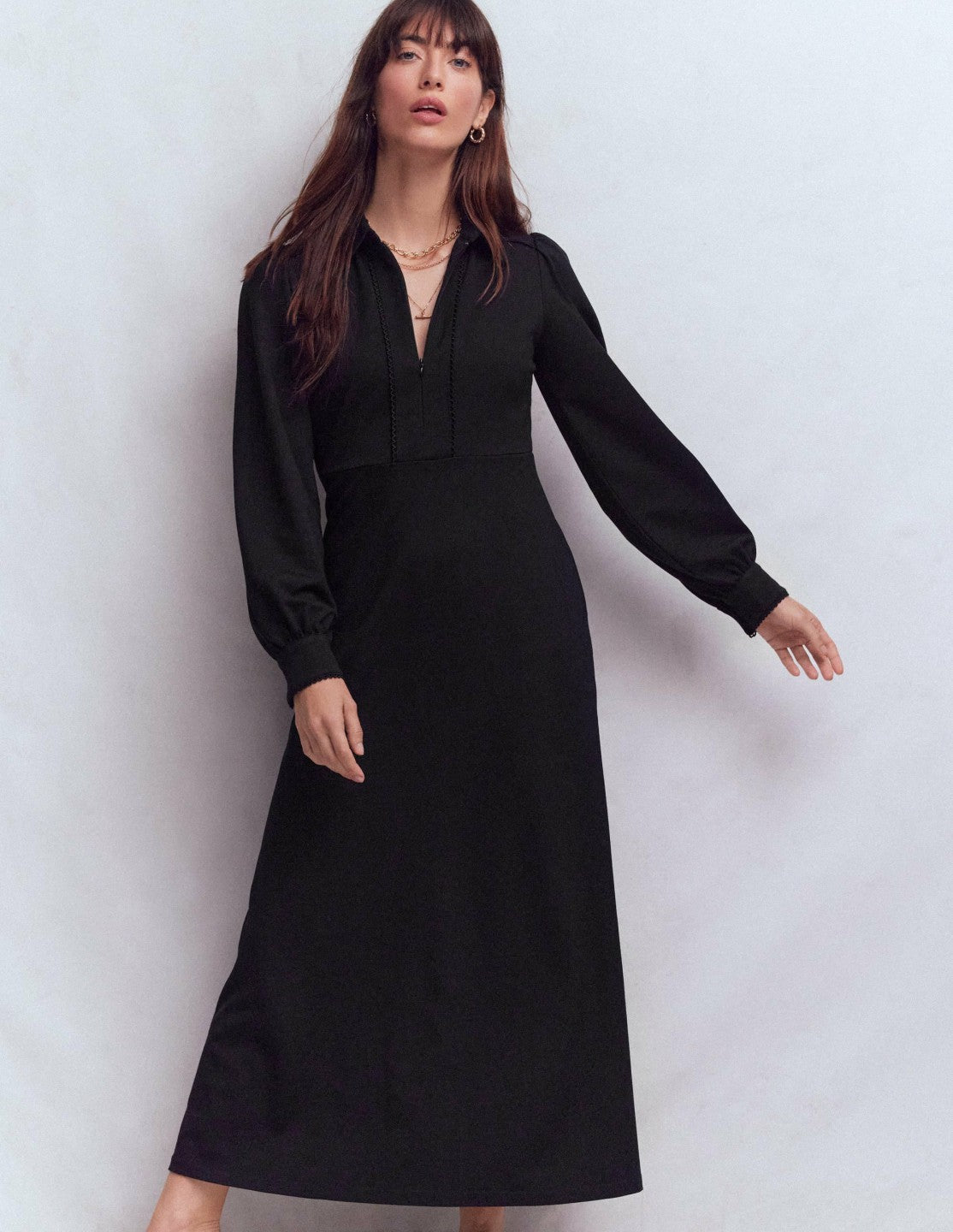 Pip Zip-Up Ponte Midi Dress-Black / Boden Sale