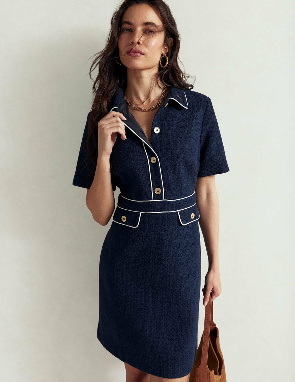 Eda Cotton Shift Dress-Navy / Boden Discount