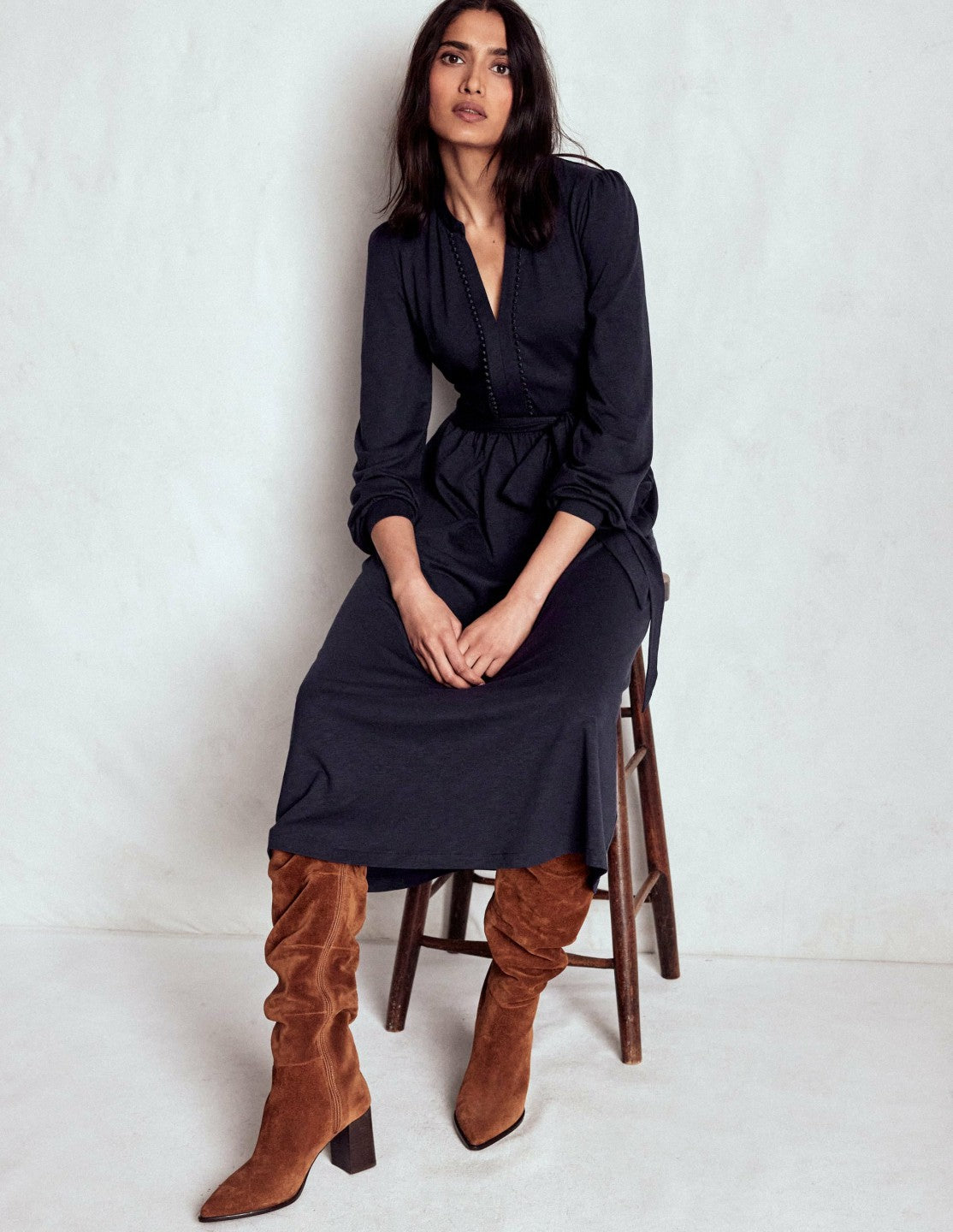 Naomi Long Sleeve Jersey Dress-Navy / Boden us