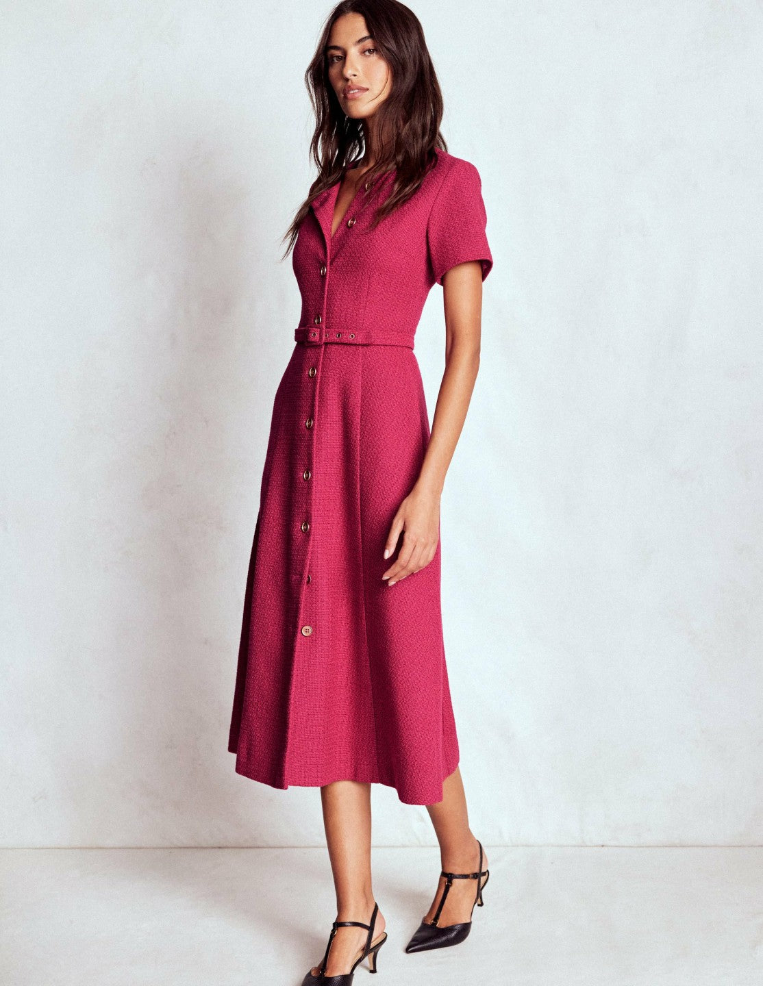 Charlotte Cotton Midi Dress-Bright Cherry / Boden