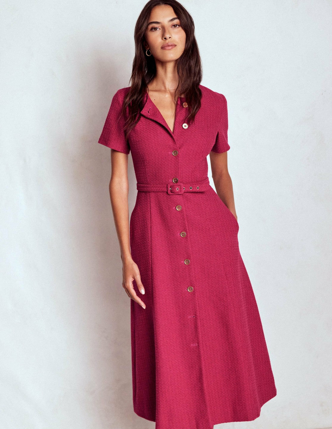 Charlotte Cotton Midi Dress-Bright Cherry / Boden