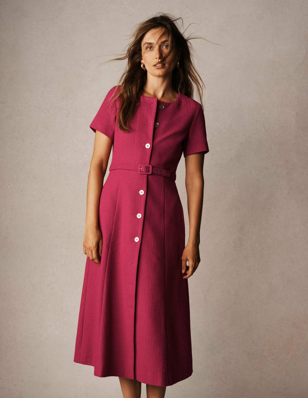 Charlotte Cotton Midi Dress-Bright Cherry / Boden