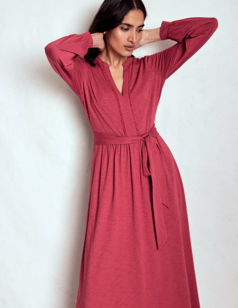 Naomi Long Sleeve Jersey Dress-Terracotta Red / Boden Sale