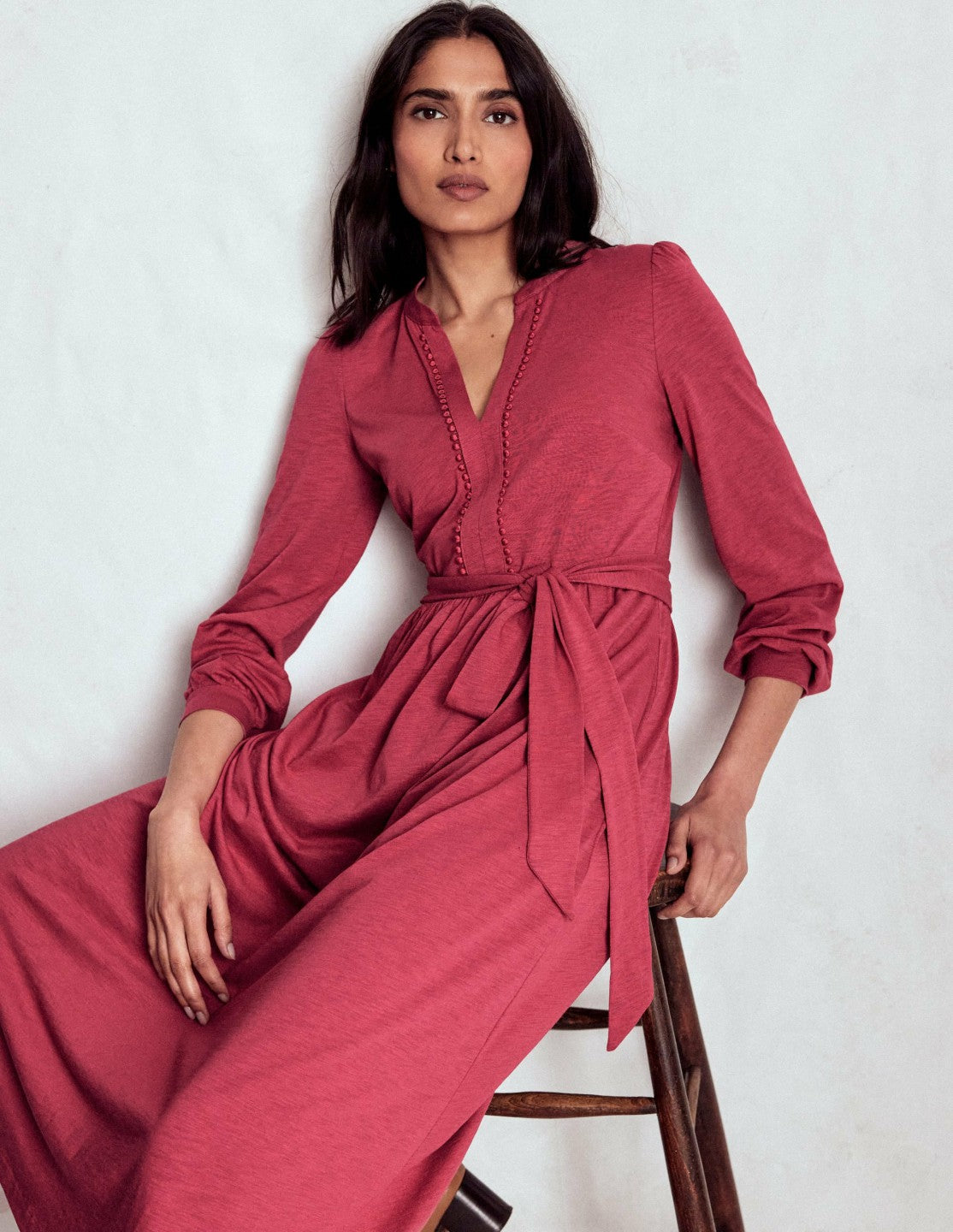 Naomi Long Sleeve Jersey Dress-Terracotta Red / Boden Sale