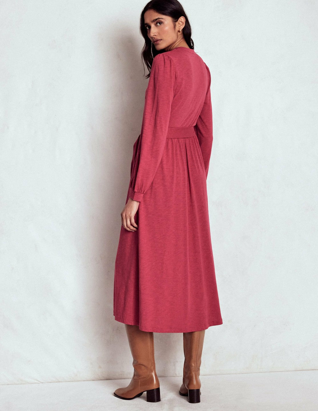 Naomi Long Sleeve Jersey Dress-Terracotta Red / Boden Sale