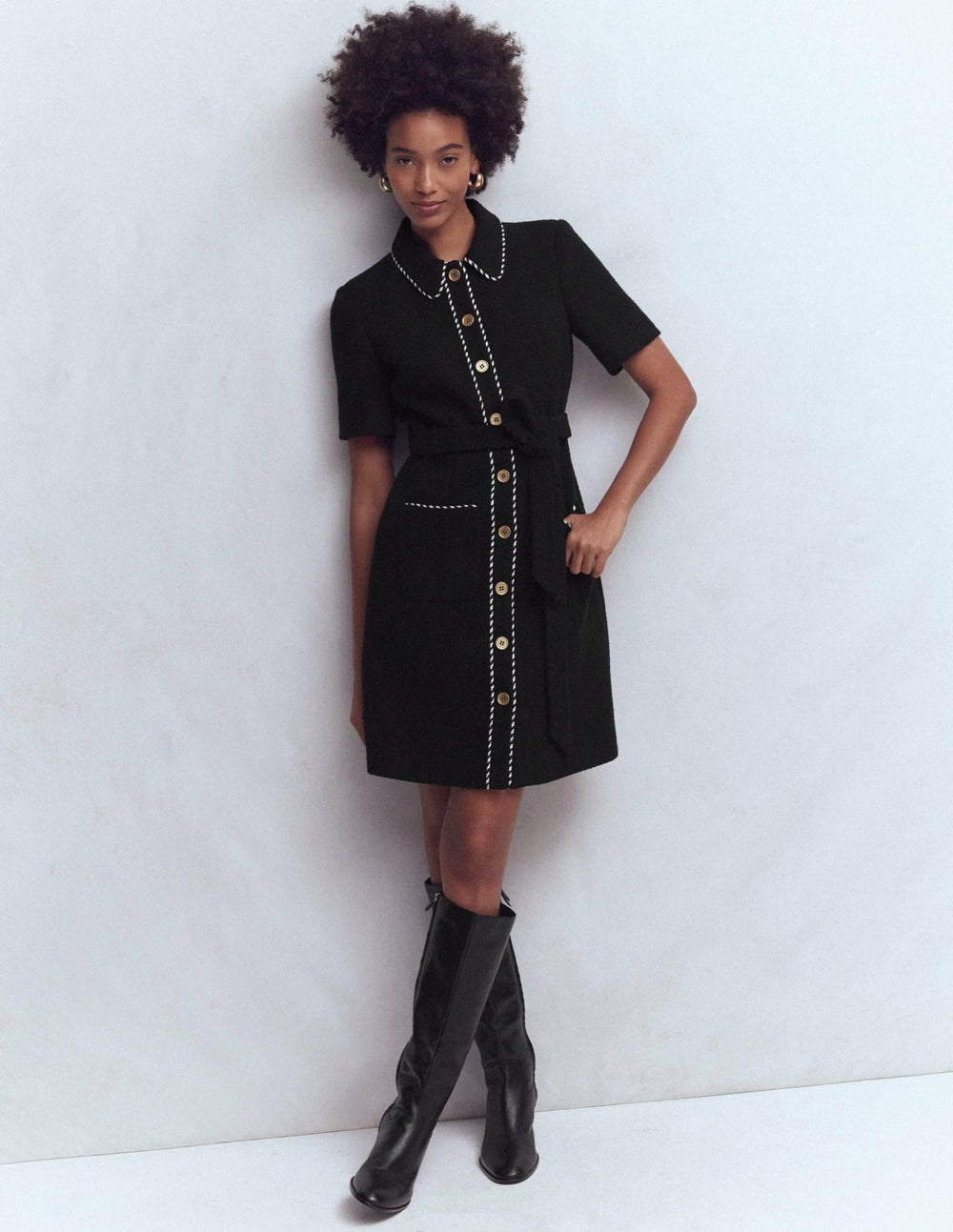 Loren Trim Short Dress-Black / Boden Online