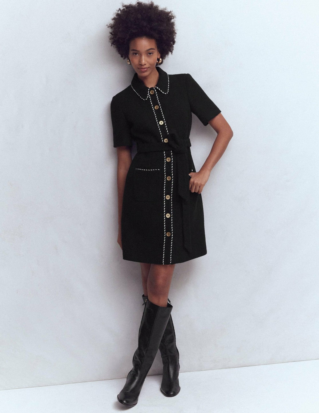 Loren Trim Short Dress-Black / Boden Online