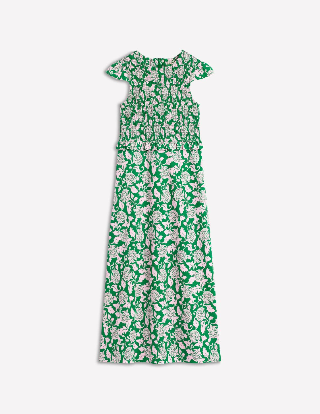 Carolina Smocked Midi Dress-Rich Emerald, Ornate Vine / Boden Outlet