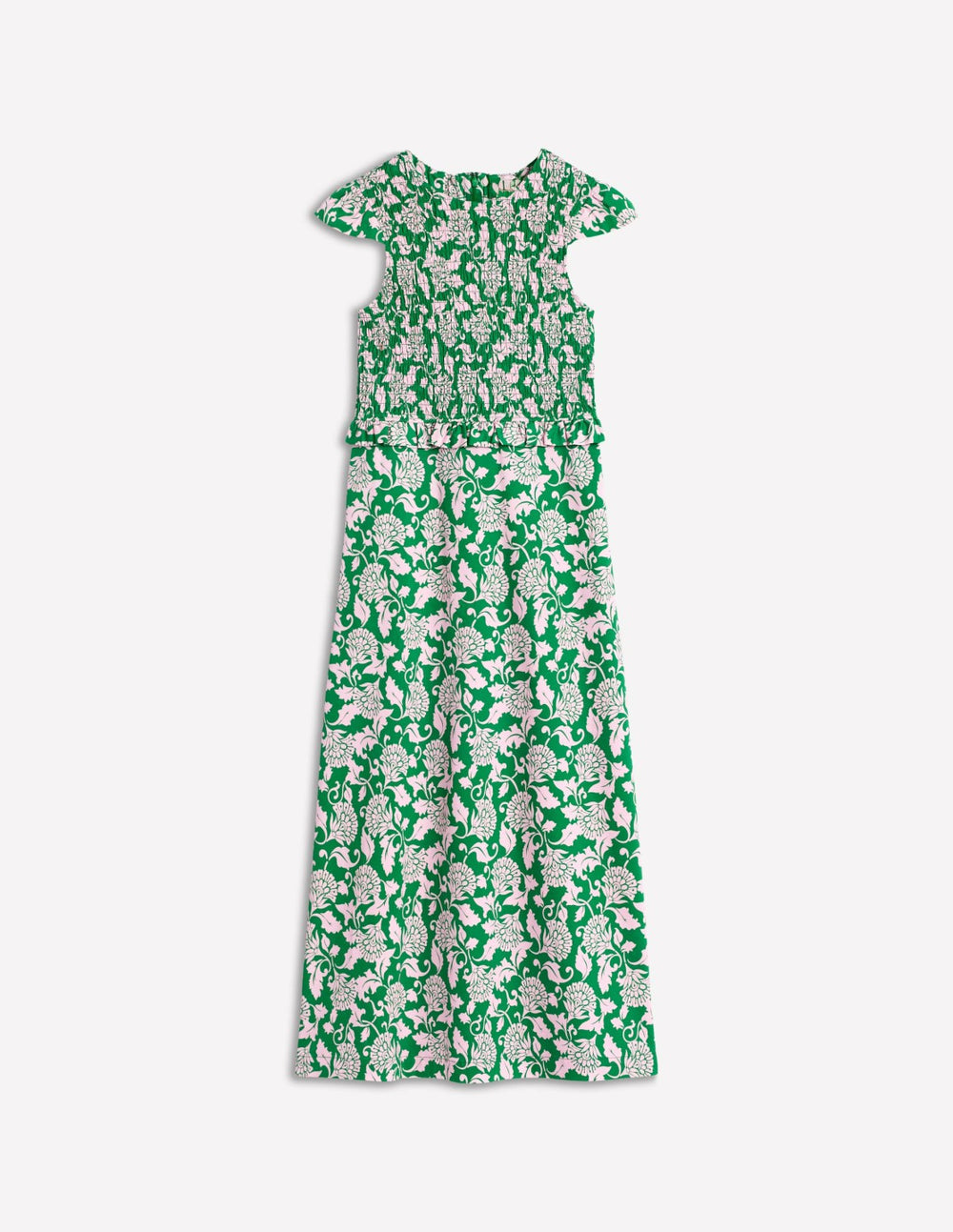 Carolina Smocked Midi Dress-Rich Emerald, Ornate Vine / Boden Outlet