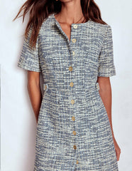 Textured Tab Short Dress-Blue and White Texture / Boden Discount