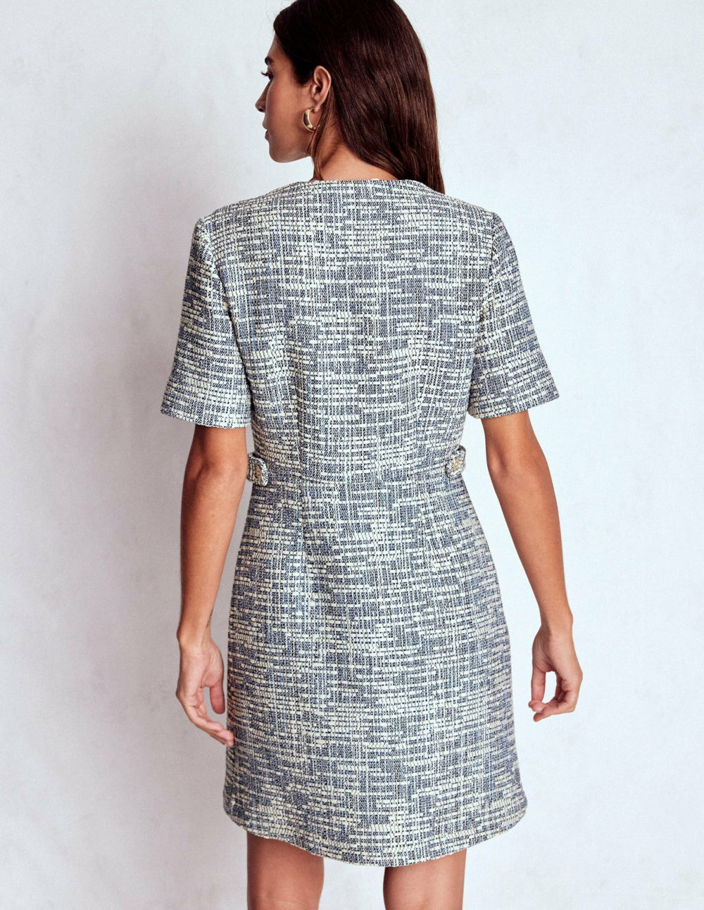 Textured Tab Short Dress-Blue and White Texture / Boden Discount