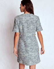 Textured Tab Short Dress-Blue and White Texture / Boden Discount