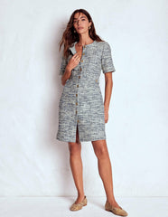 Textured Tab Short Dress-Blue and White Texture / Boden Discount