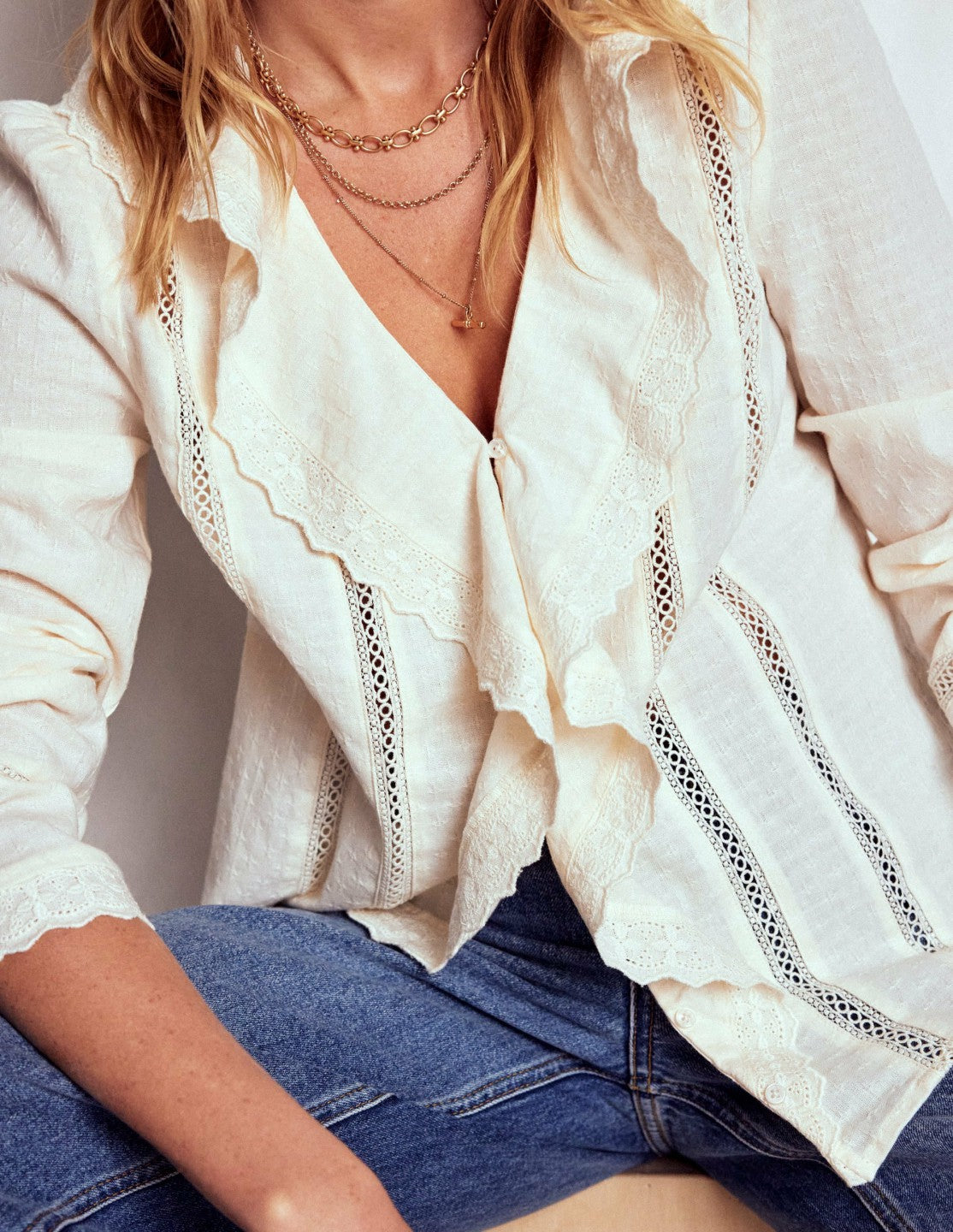 Ruffle Embroidered Blouse-Warm Ivory / Boden On sale