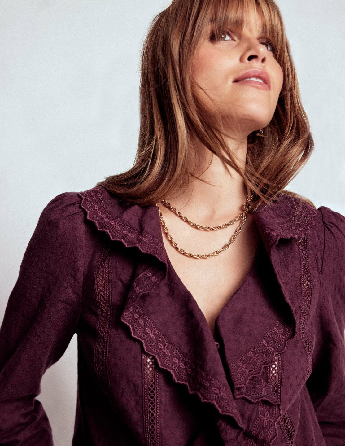 Ruffle Embroidered Blouse-Dark Cherry / Boden us