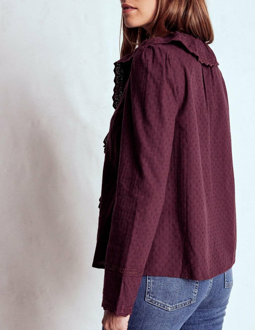 Ruffle Embroidered Blouse-Dark Cherry / Boden us