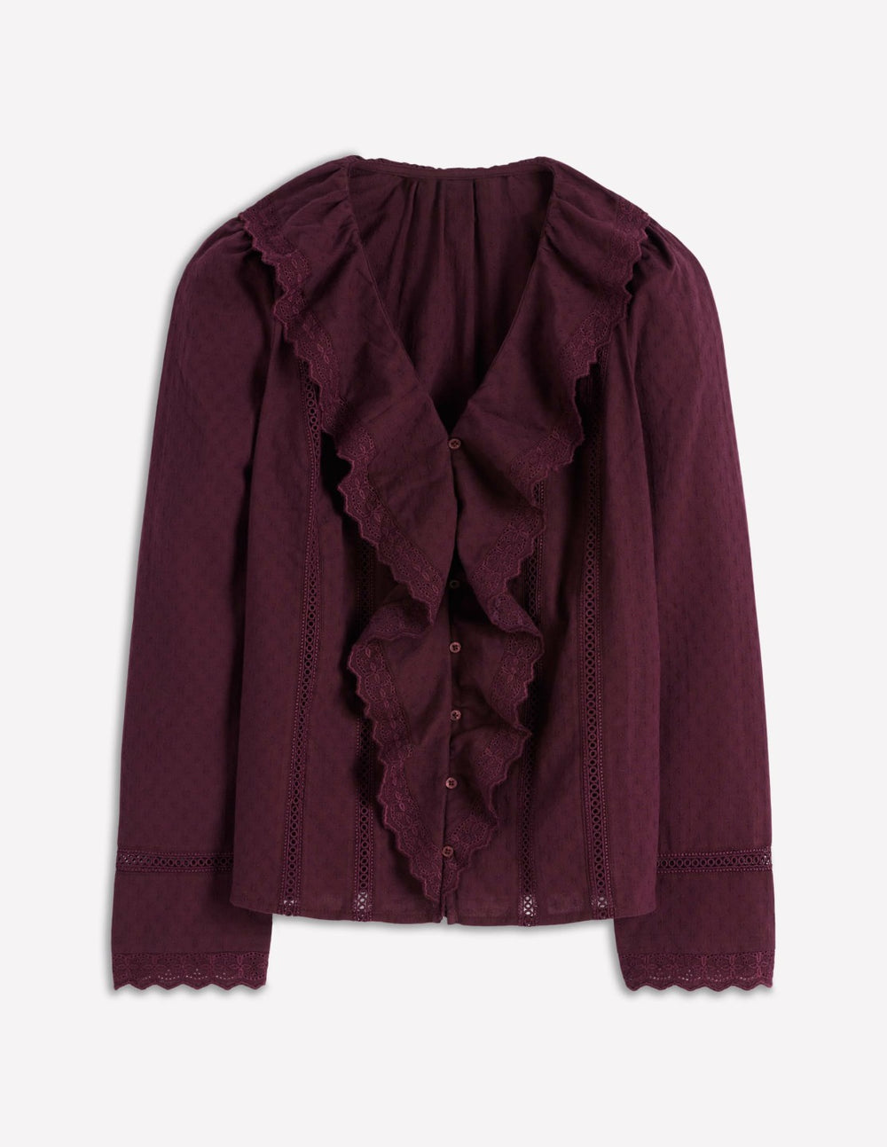 Ruffle Embroidered Blouse-Dark Cherry / Boden us