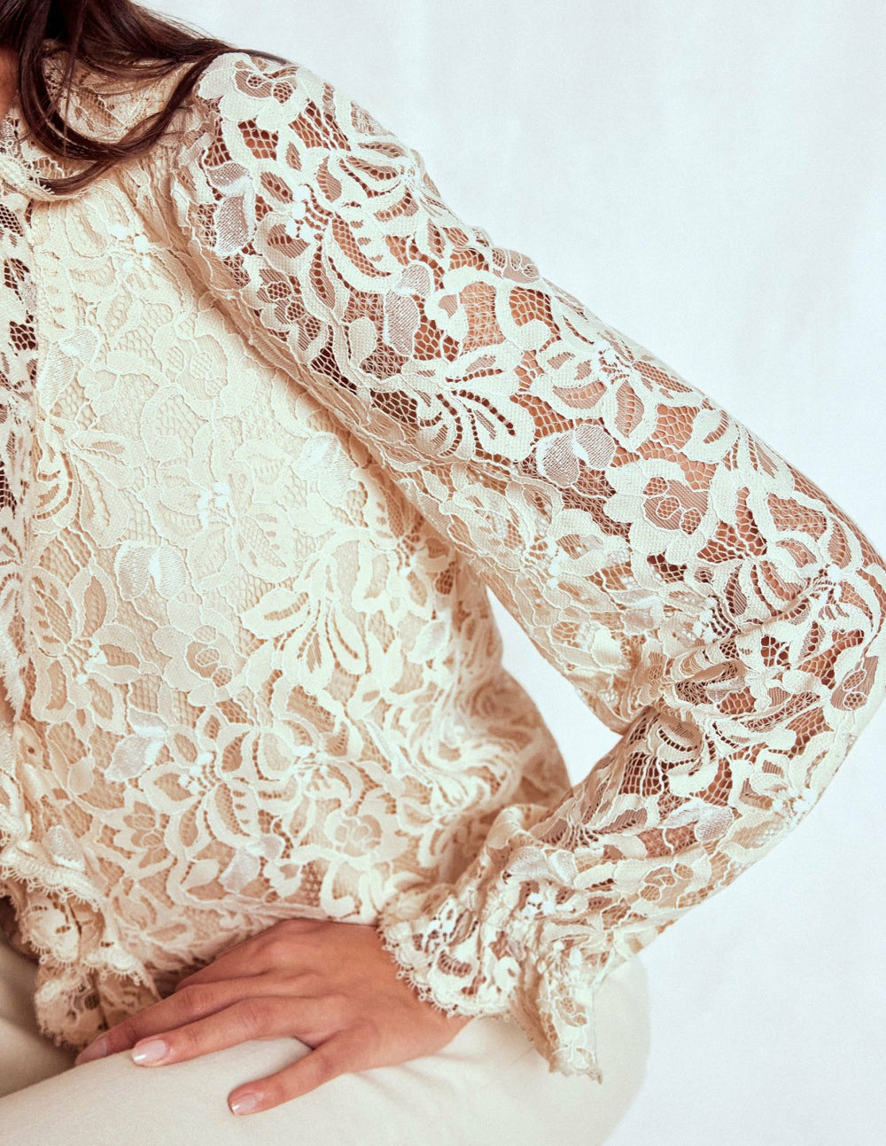 Ruffle Detail Lace Blouse-Ivory / Boden Online