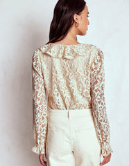 Ruffle Detail Lace Blouse-Ivory / Boden Online