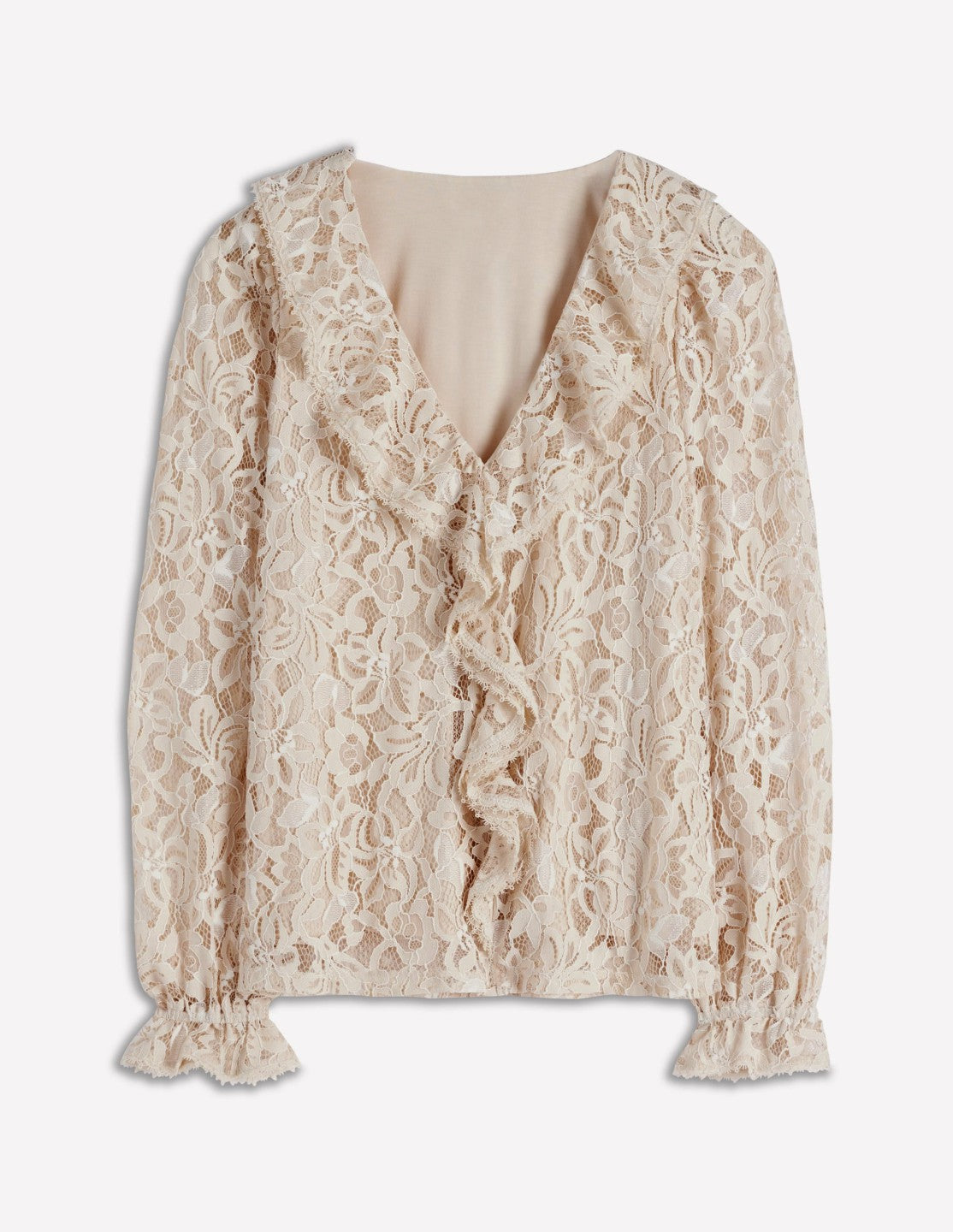 Ruffle Detail Lace Blouse-Ivory / Boden Online