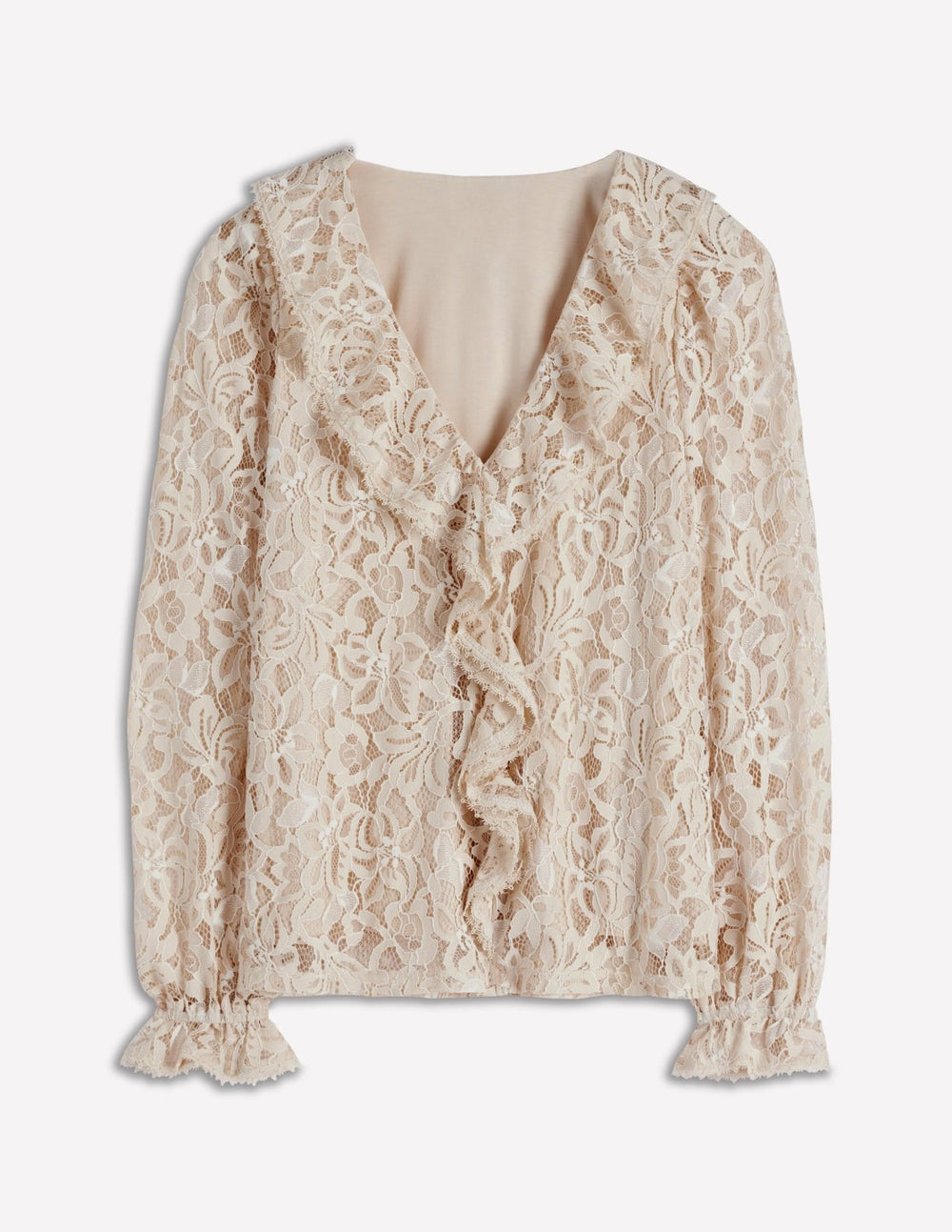 Ruffle Detail Lace Blouse-Ivory / Boden Online