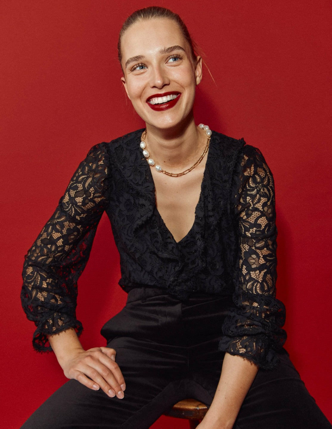 Ruffle Detail Lace Blouse-Black / Boden Discount