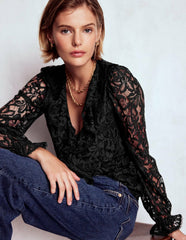 Ruffle Detail Lace Blouse-Black / Boden Discount