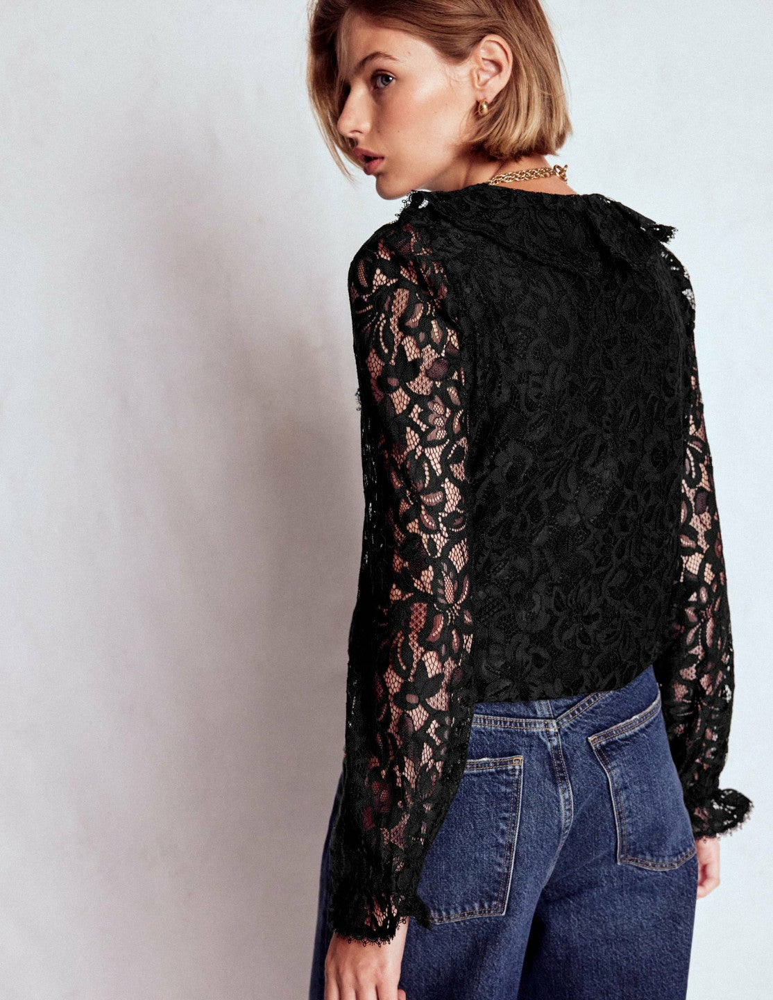 Ruffle Detail Lace Blouse-Black / Boden Discount