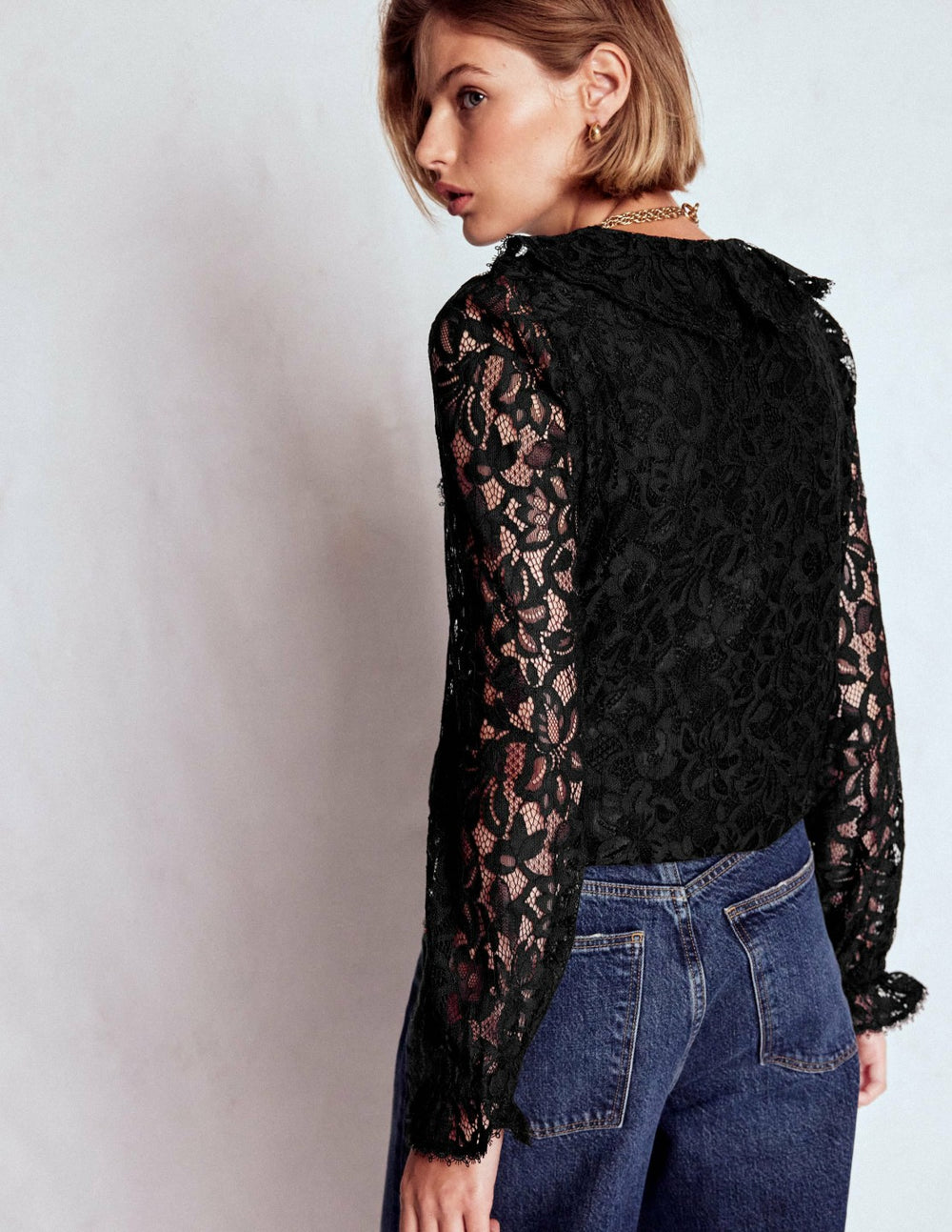 Ruffle Detail Lace Blouse-Black / Boden Discount