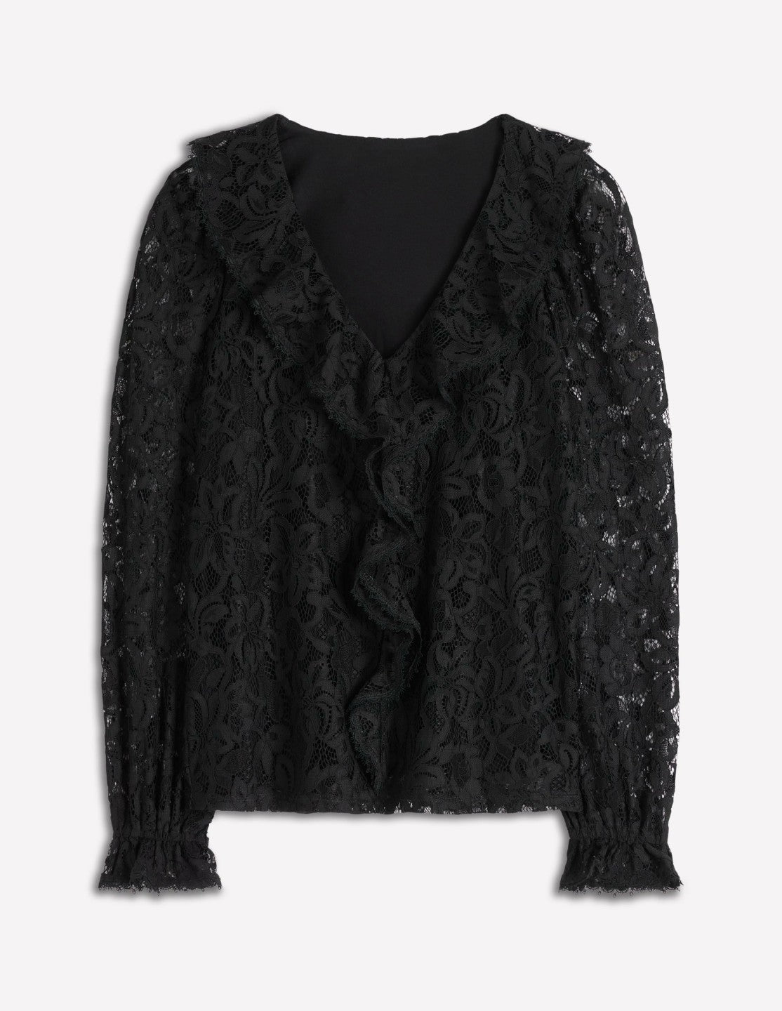 Ruffle Detail Lace Blouse-Black / Boden Discount