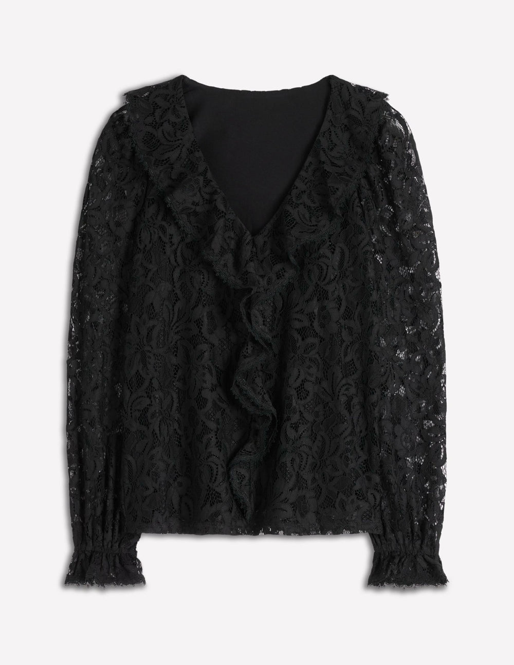 Ruffle Detail Lace Blouse-Black / Boden Discount