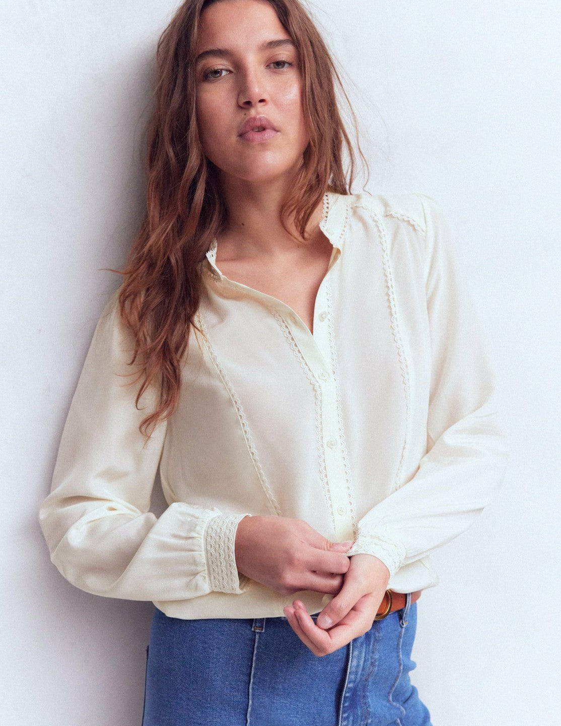 Rhea Trim Detail Silk Top-Ivory / Boden On sale